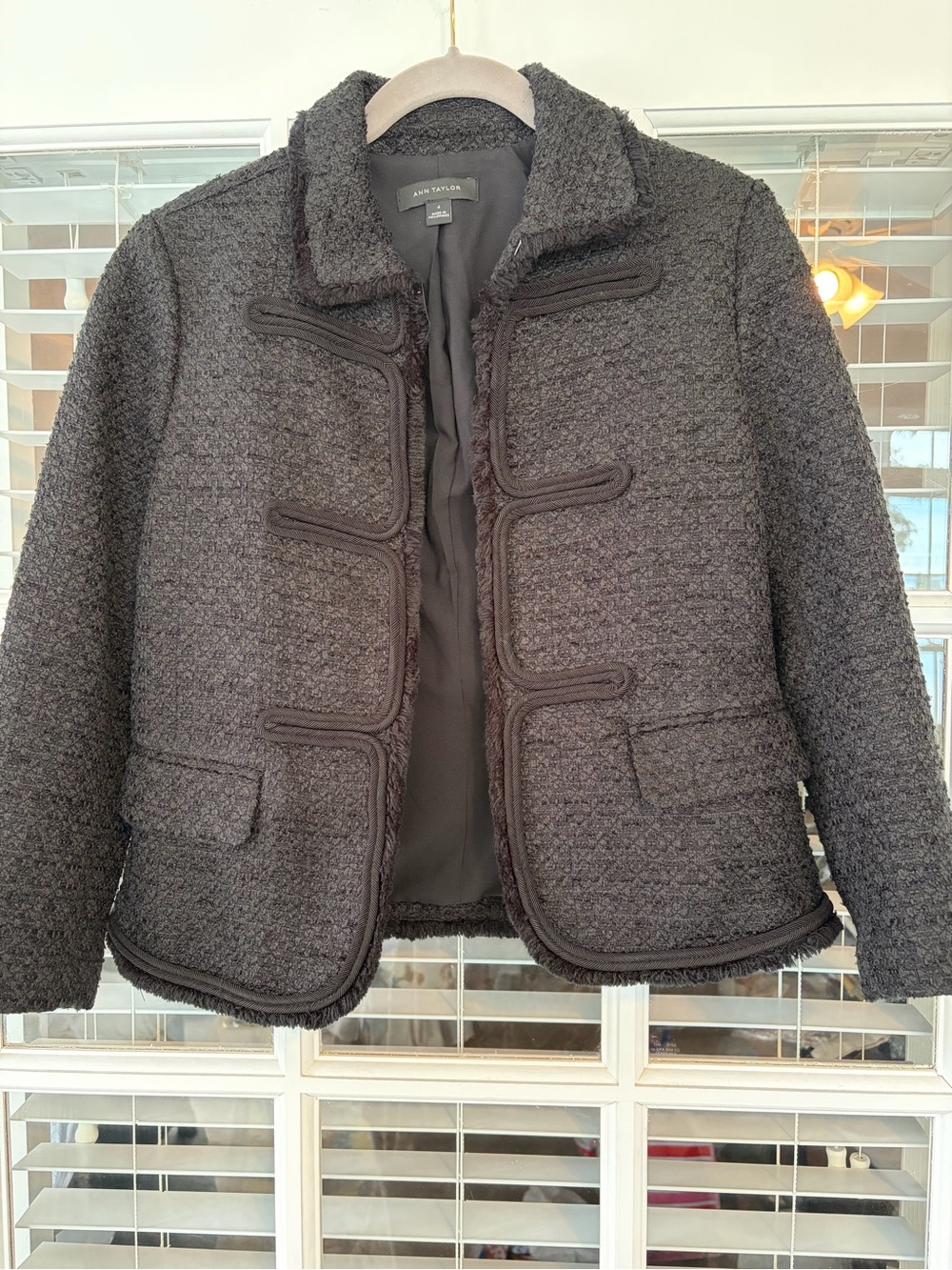 Ann Taylor Dark Charcoal Bouclé Collar Jacket